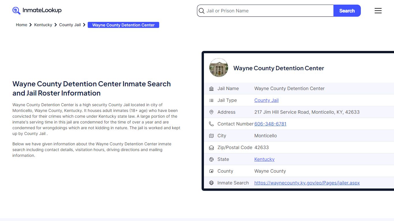 Wayne County Detention Center Inmate Search - Monticello Kentucky ...