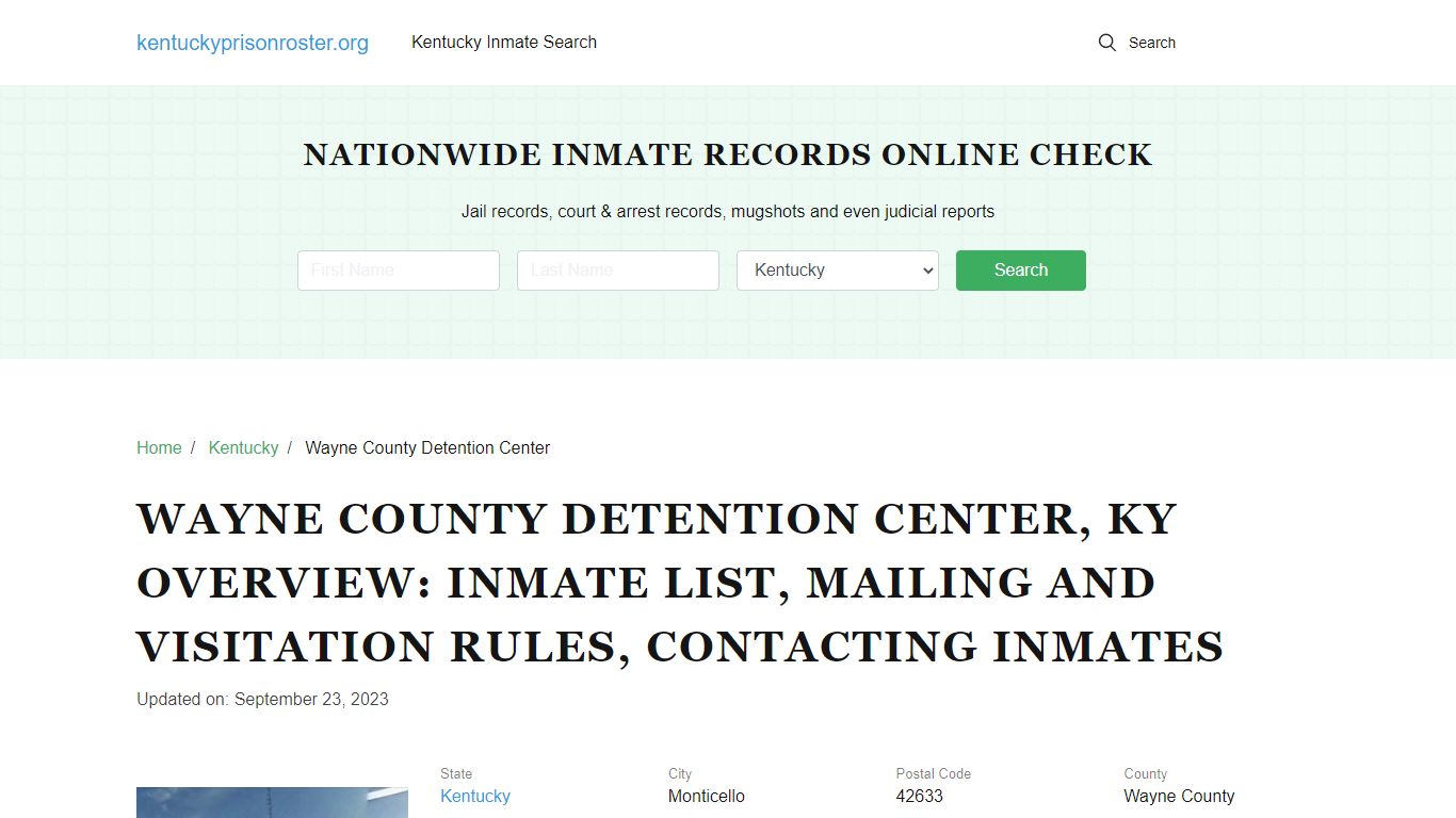 Wayne County Detention Center, KY: Offender Search, Visitation ...